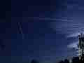 Approaching jet leaves vertical trail � digitally upscaled timelapse scene from Stitching the Sky Cat.#V00347x, 1280x720 Motion JPEG (.AVI), 7 sec. at 30fps 