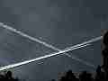 3 jet trail multi-cross timelapse � digitally upscaled scene from Stitching the Sky Cat.#V01183x, 1280x720 Motion JPEG (.AVI), 2 sec. at 30fps 