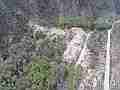 St Francis Dam disaster remains aerial pan left looking south at base Cat.#V21431, 1920x1080 H.264/MPEG-4 AVC/avc1(.MP4), 18 sec. at 29.971fps 